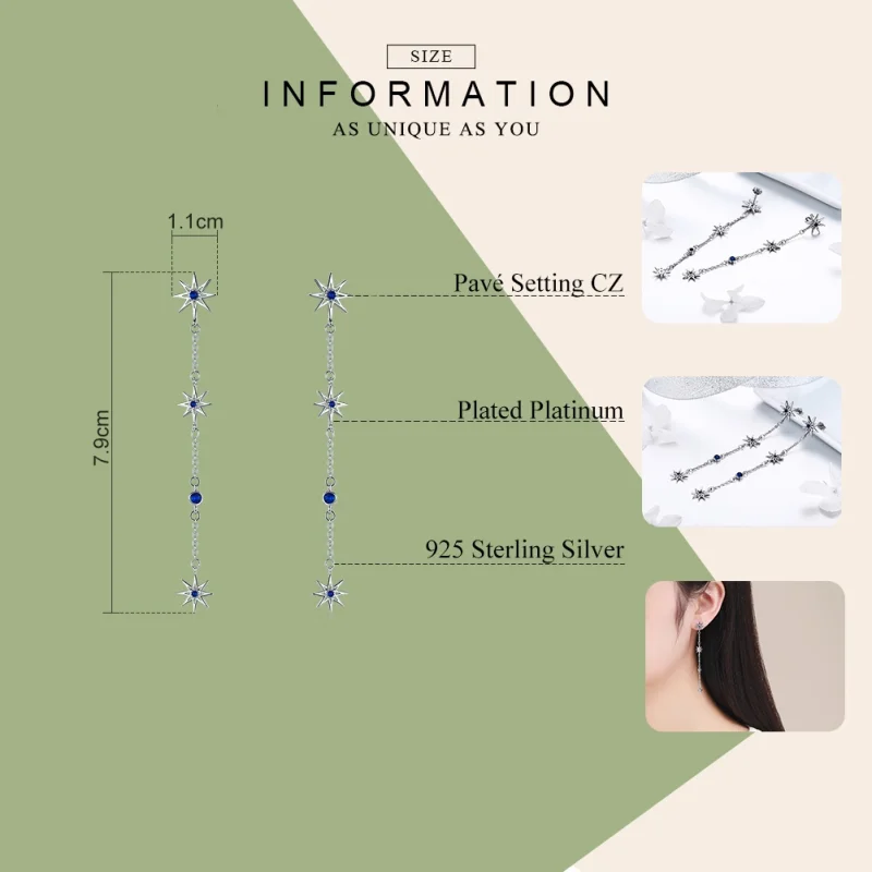 (image for) Pandora Style Silver Octagonal Star Dangle Earrings - BSE060 - View 7