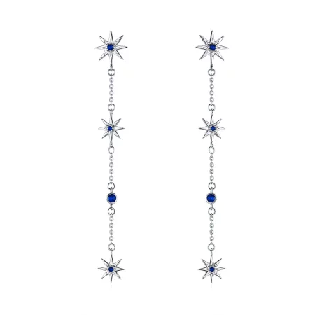 Pandora Style Silver Octagonal Star Dangle Earrings - BSE060
