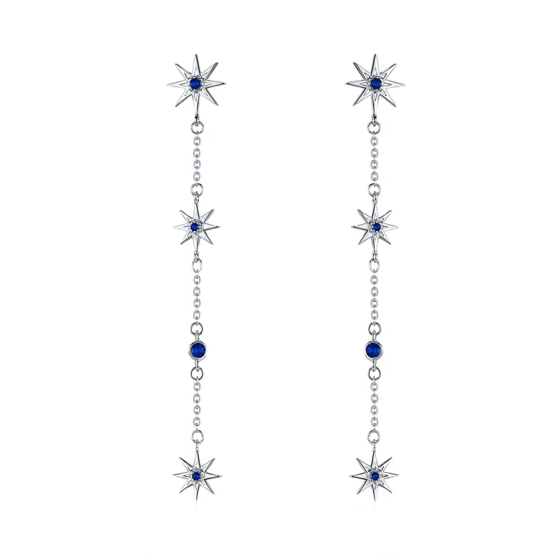 (image for) Pandora Style Silver Octagonal Star Dangle Earrings - BSE060 - Product Image