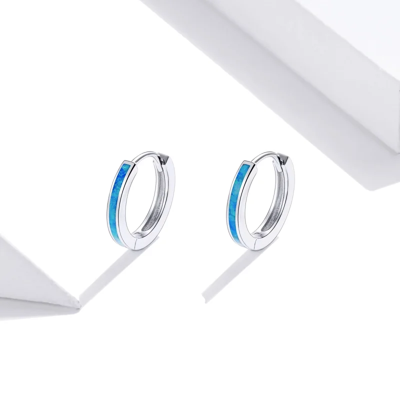 (image for) Pandora Style Silver Opal Hoop Earrings - SCE992 - View 2