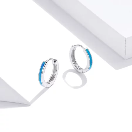 Pandora Style Silver Opal Hoop Earrings - SCE992