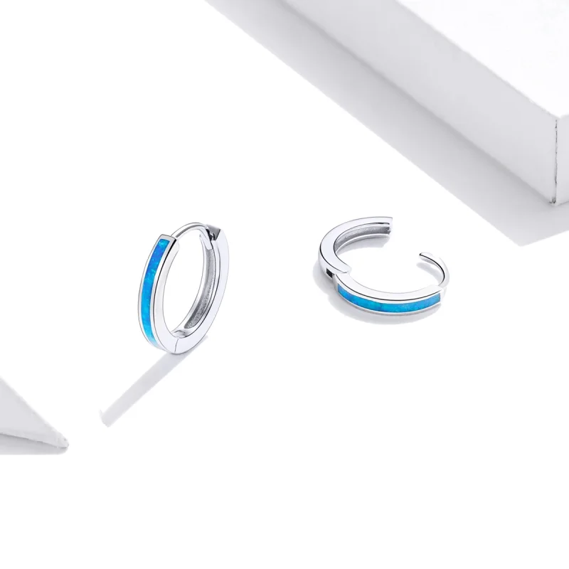 (image for) Pandora Style Silver Opal Hoop Earrings - SCE992 - View 4