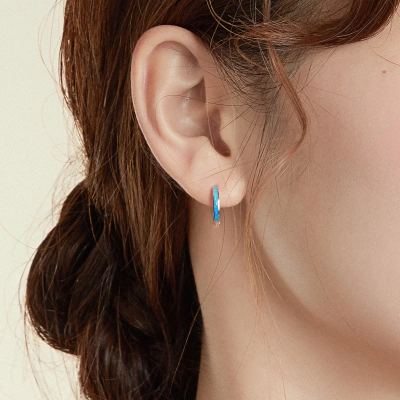 (image for) Pandora Style Silver Opal Hoop Earrings - SCE992 - View 6