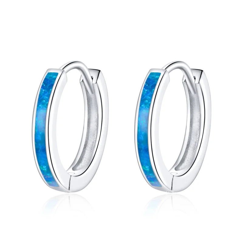 (image for) Pandora Style Silver Opal Hoop Earrings - SCE992 - Product Image