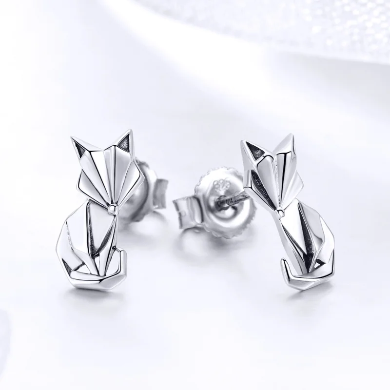 (image for) Pandora Style Silver Origami Fox Stud Earrings - SCE526 - View 4