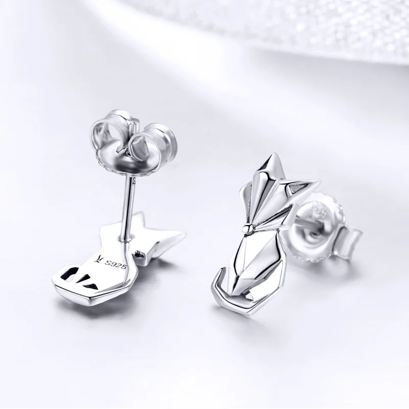 (image for) Pandora Style Silver Origami Fox Stud Earrings - SCE526 - View 5