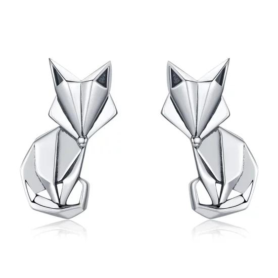 Pandora Style Silver Origami Fox Stud Earrings - SCE526