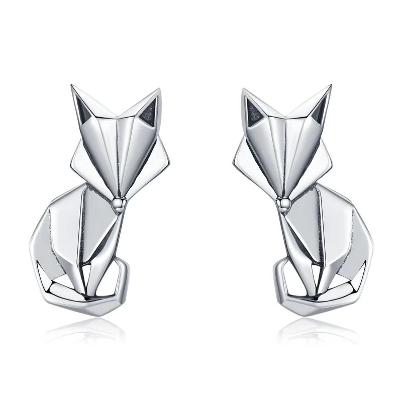 (image for) Pandora Style Silver Origami Fox Stud Earrings - SCE526 - Product Image
