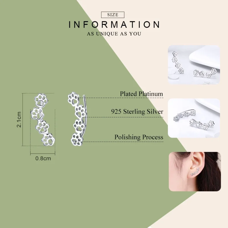 (image for) Pandora Style Silver Paw Trail Stud Earrings - SCE430 - View 3