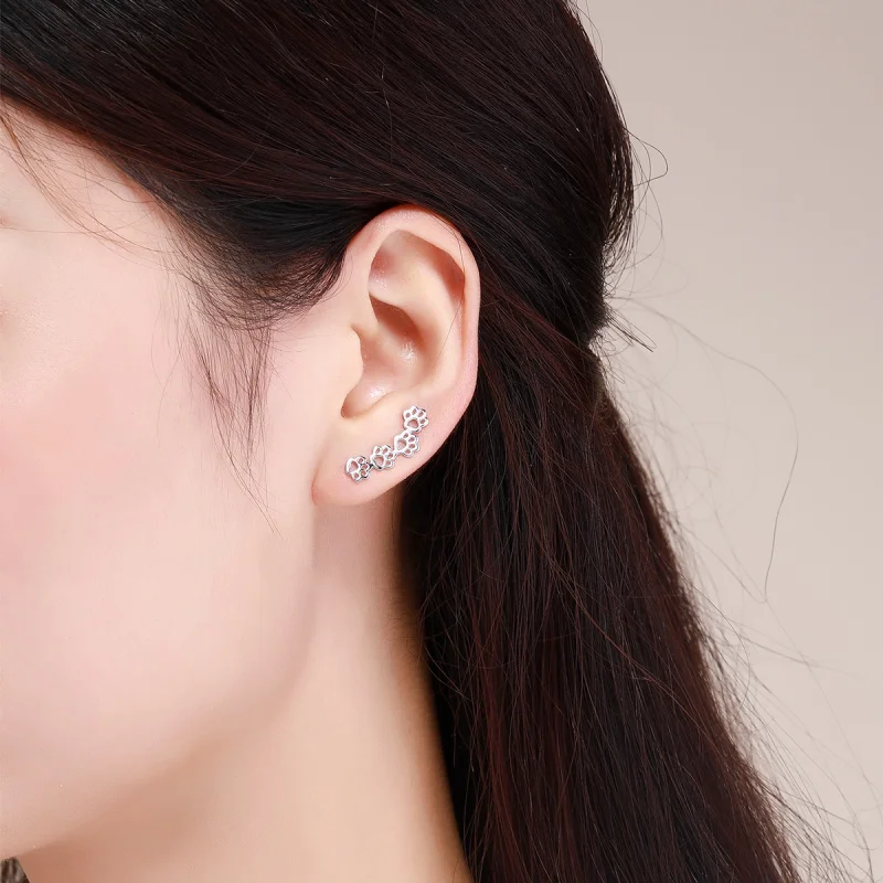 (image for) Pandora Style Silver Paw Trail Stud Earrings - SCE430 - View 6