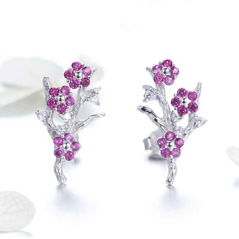 (image for) Pandora Style Silver Peach Blossom Stud Earrings - BSE040 - View 2