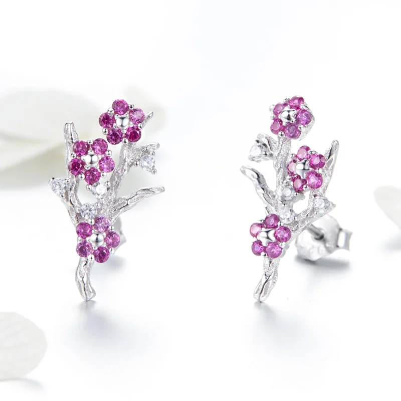 (image for) Pandora Style Silver Peach Blossom Stud Earrings - BSE040 - View 3