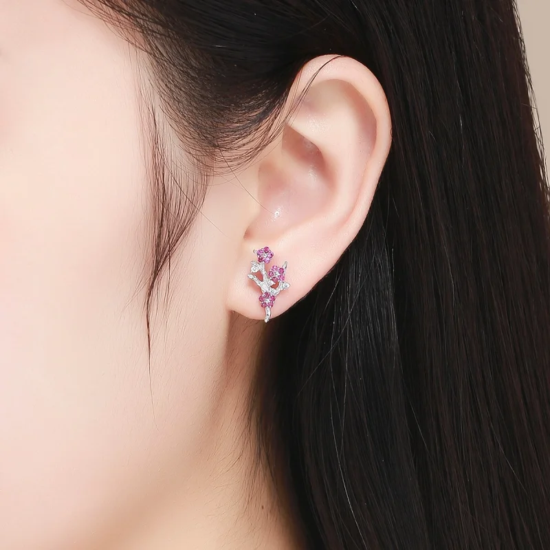 (image for) Pandora Style Silver Peach Blossom Stud Earrings - BSE040 - View 5
