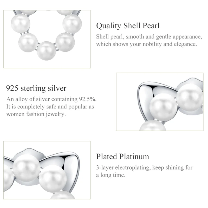 (image for) Pandora Style Silver Pearl Cat Stud Earrings - SCE688 - View 2