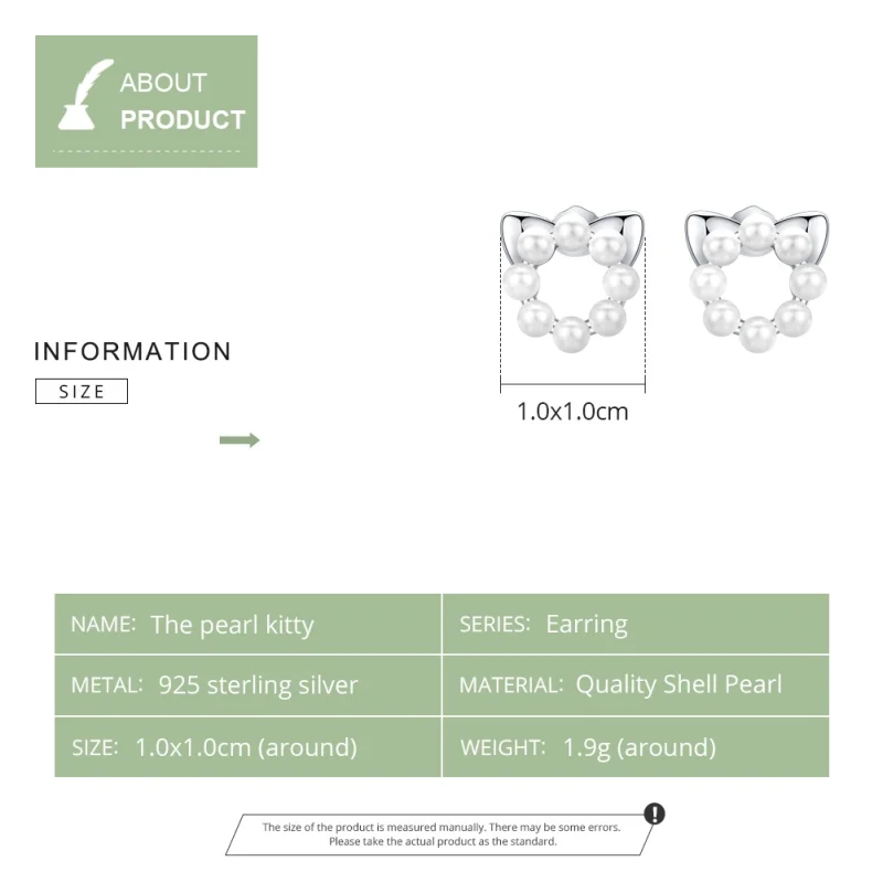 (image for) Pandora Style Silver Pearl Cat Stud Earrings - SCE688 - View 7