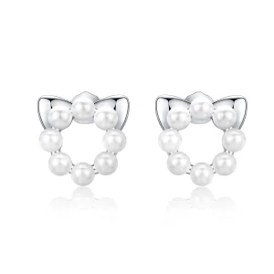 (image for) Pandora Style Silver Pearl Cat Stud Earrings - SCE688