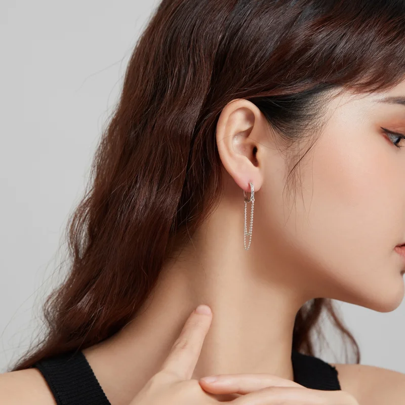 (image for) Pandora Style Silver Pearl Chain Dangle Earrings - SCE1121 - View 7