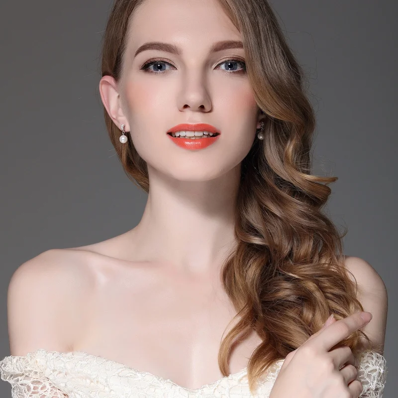 (image for) Pandora Style Silver Pearl Hanging Earrings - SCE006 - View 3