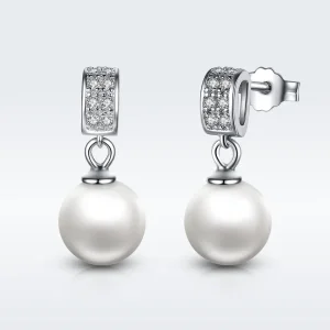 (image for) Pandora Style Silver Pearl Hanging Earrings - SCE006
