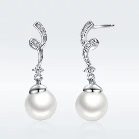 Pandora Style Silver Pearl Hanging Earrings - SCE035 Pandora Style Silver Pearl Hanging Earrings - SCE035