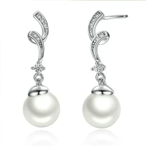 (image for) Pandora Style Silver Pearl Hanging Earrings - SCE035