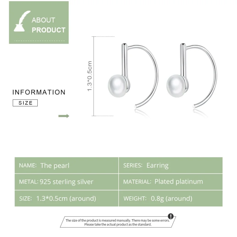 (image for) Pandora Style Silver Pearl Hanging Earrings - SCE604-A - View 3