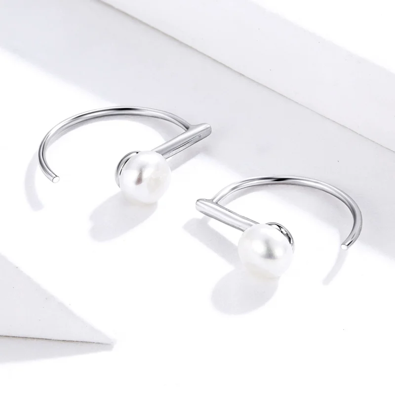 (image for) Pandora Style Silver Pearl Hanging Earrings - SCE604-A - View 2