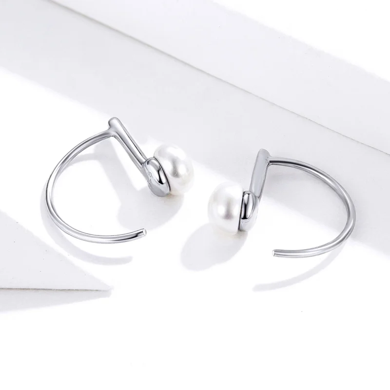 (image for) Pandora Style Silver Pearl Hanging Earrings - SCE604-A - View 6