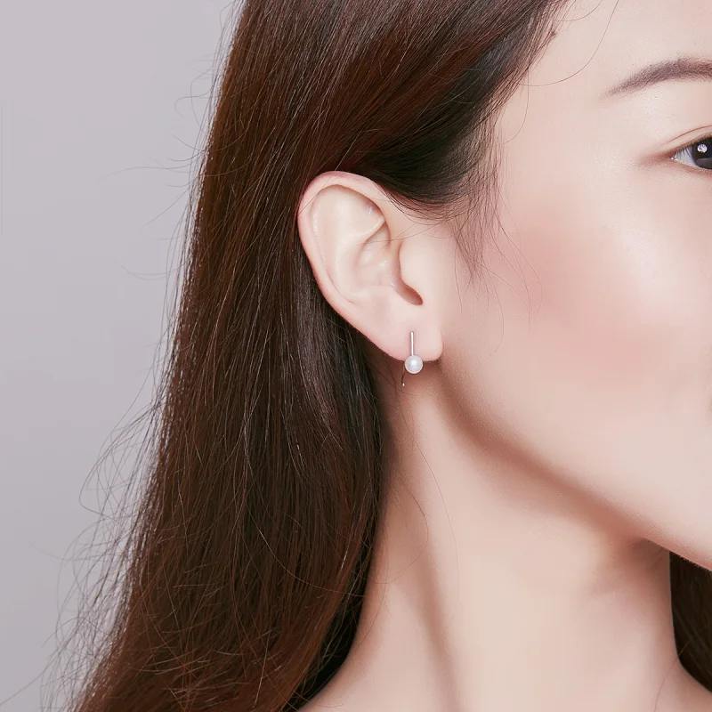 (image for) Pandora Style Silver Pearl Hanging Earrings - SCE604-A - View 9