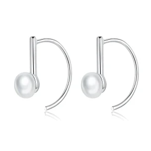 (image for) Pandora Style Silver Pearl Hanging Earrings - SCE604-A