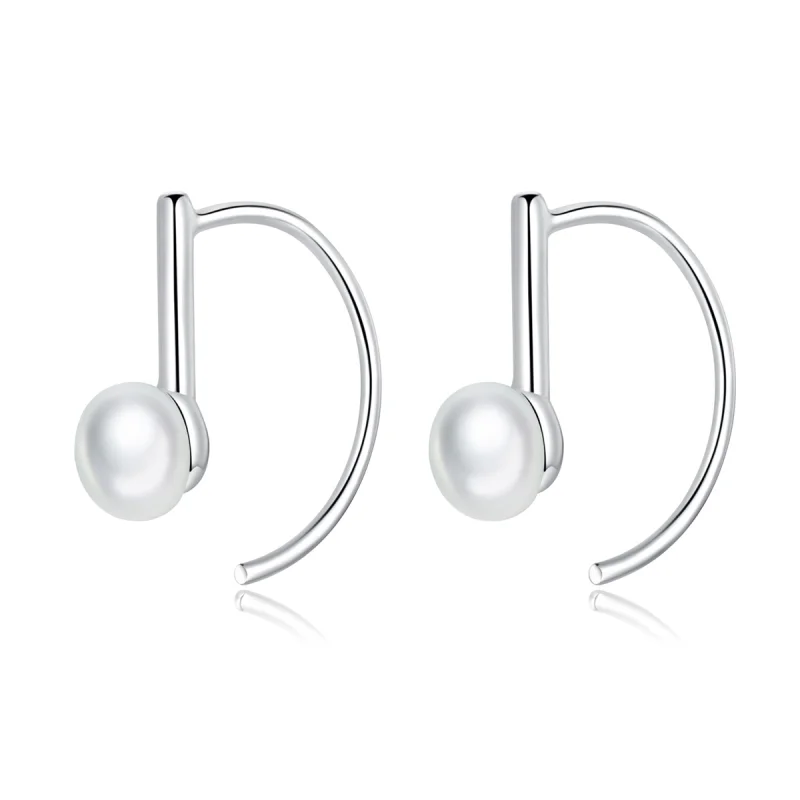 (image for) Pandora Style Silver Pearl Hanging Earrings - SCE604-A - Product Image