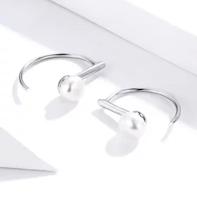 Pandora Style Silver Pearl Hanging Earrings - SCE604-A Pandora Style Silver Pearl Hanging Earrings - SCE604-A