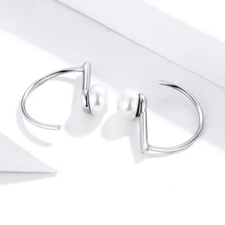 Pandora Style Silver Pearl Hanging Earrings - SCE604-A