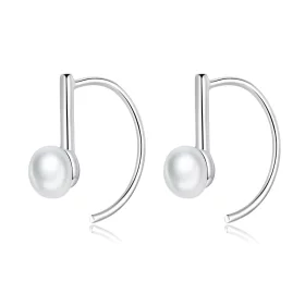 Pandora Style Silver Pearl Hanging Earrings - SCE604-A Pandora Style Silver Pearl Hanging Earrings - SCE604-A