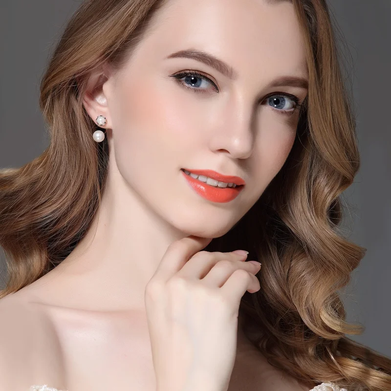 (image for) Pandora Style Silver Pearl Stud Earrings - SCE002 - View 2