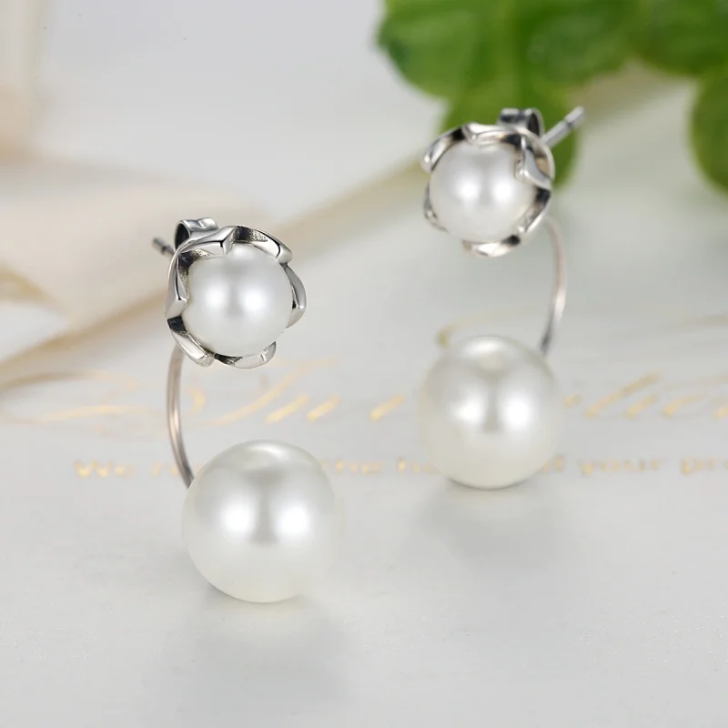 (image for) Pandora Style Silver Pearl Stud Earrings - SCE002 - View 5