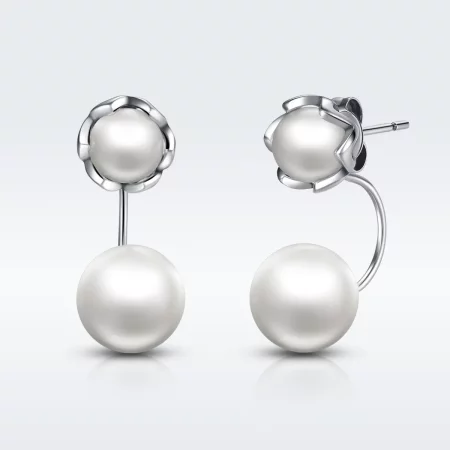 Pandora Style Silver Pearl Stud Earrings - SCE002
