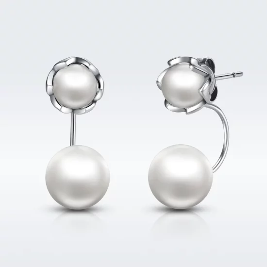 Pandora Style Silver Pearl Stud Earrings - SCE002