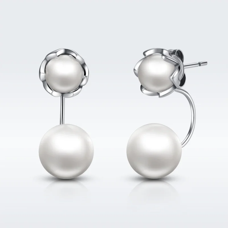 (image for) Pandora Style Silver Pearl Stud Earrings - SCE002 - Product Image