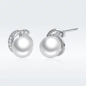 Pandora Style Silver Pearl Stud Earrings - SCE021 Pandora Style Silver Pearl Stud Earrings - SCE021