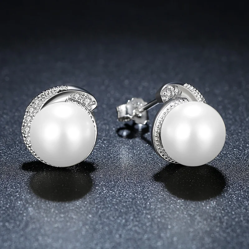 (image for) Pandora Style Silver Pearl Stud Earrings - SCE021 - View 5