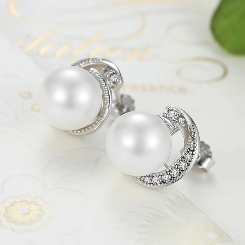 (image for) Pandora Style Silver Pearl Stud Earrings - SCE021 - View 6