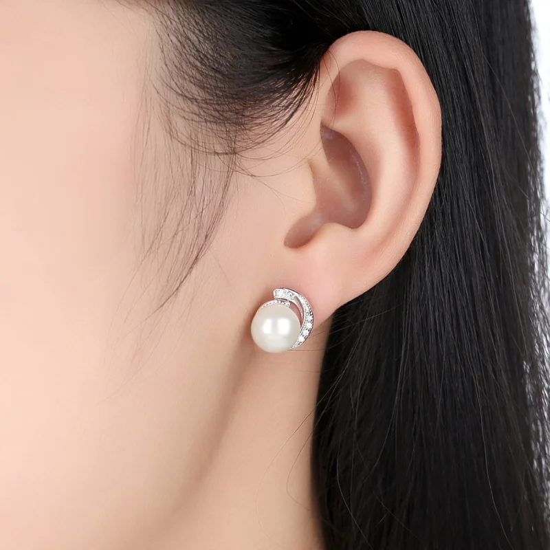 (image for) Pandora Style Silver Pearl Stud Earrings - SCE021 - View 7