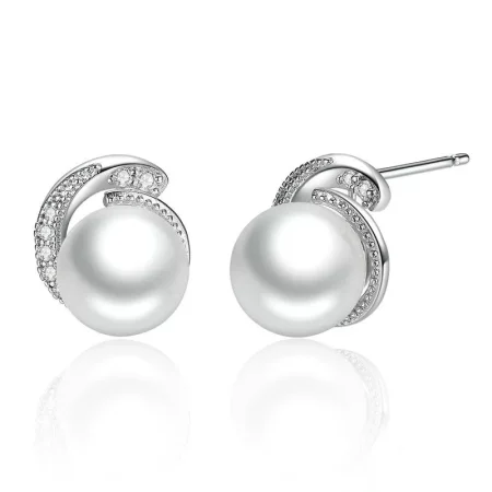 Pandora Style Silver Pearl Stud Earrings - SCE021
