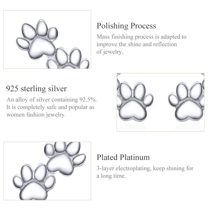(image for) Pandora Style Silver Pet Footprints Stud Earrings - SCE718 - View 3