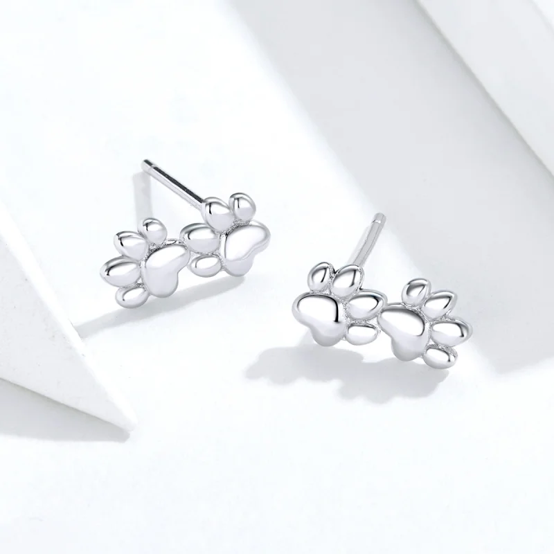 (image for) Pandora Style Silver Pet Footprints Stud Earrings - SCE718 - View 5