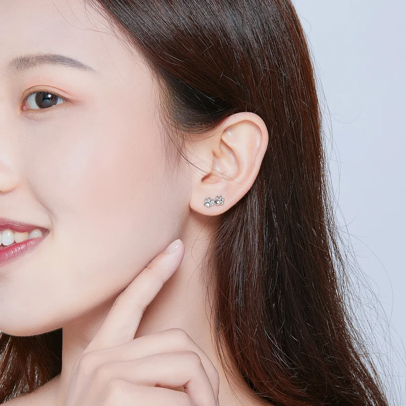 (image for) Pandora Style Silver Pet Footprints Stud Earrings - SCE718 - View 6