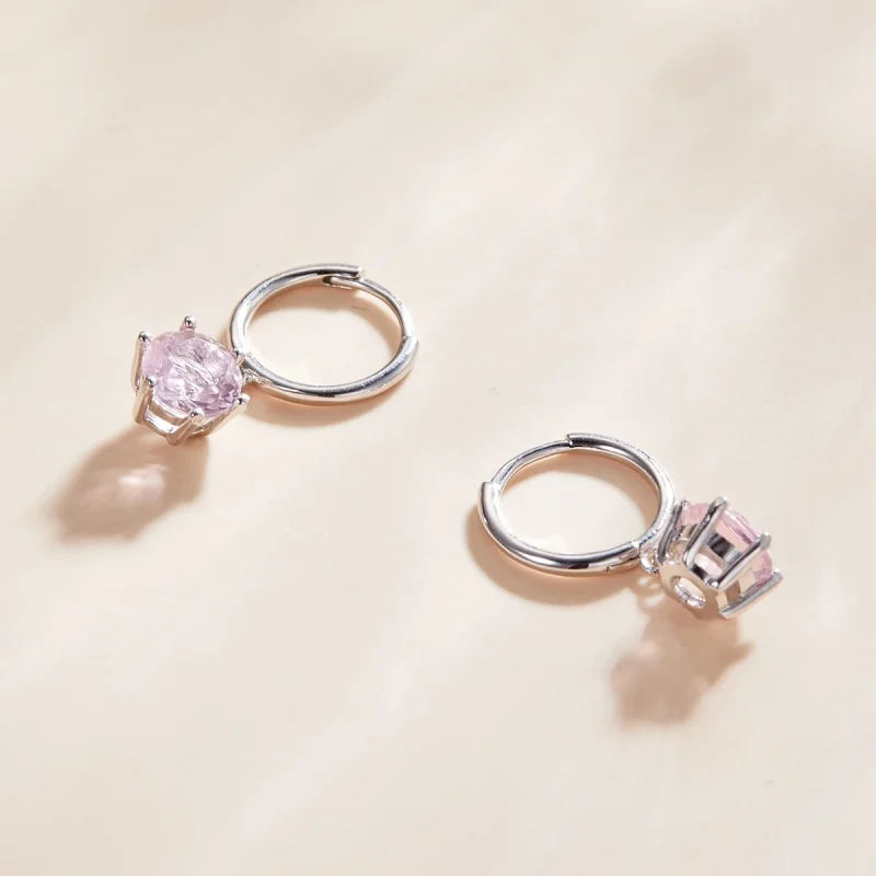 (image for) Pandora Style Silver Pink Cz Stone Dangle Earrings - SCE1020-PK - View 2