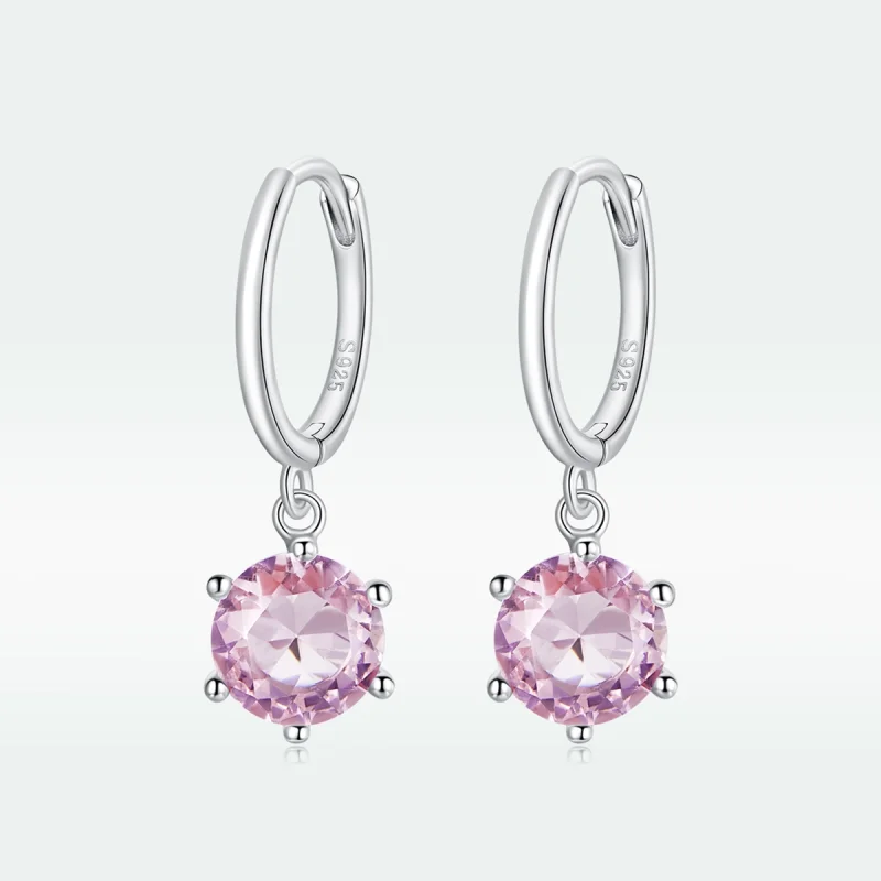 (image for) Pandora Style Silver Pink Cz Stone Dangle Earrings - SCE1020-PK - View 5
