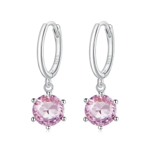(image for) Pandora Style Silver Pink Cz Stone Dangle Earrings - SCE1020-PK